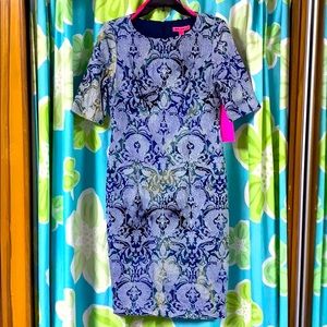 Betsey Johnson Blue Green Ombré Damask Midi Dress